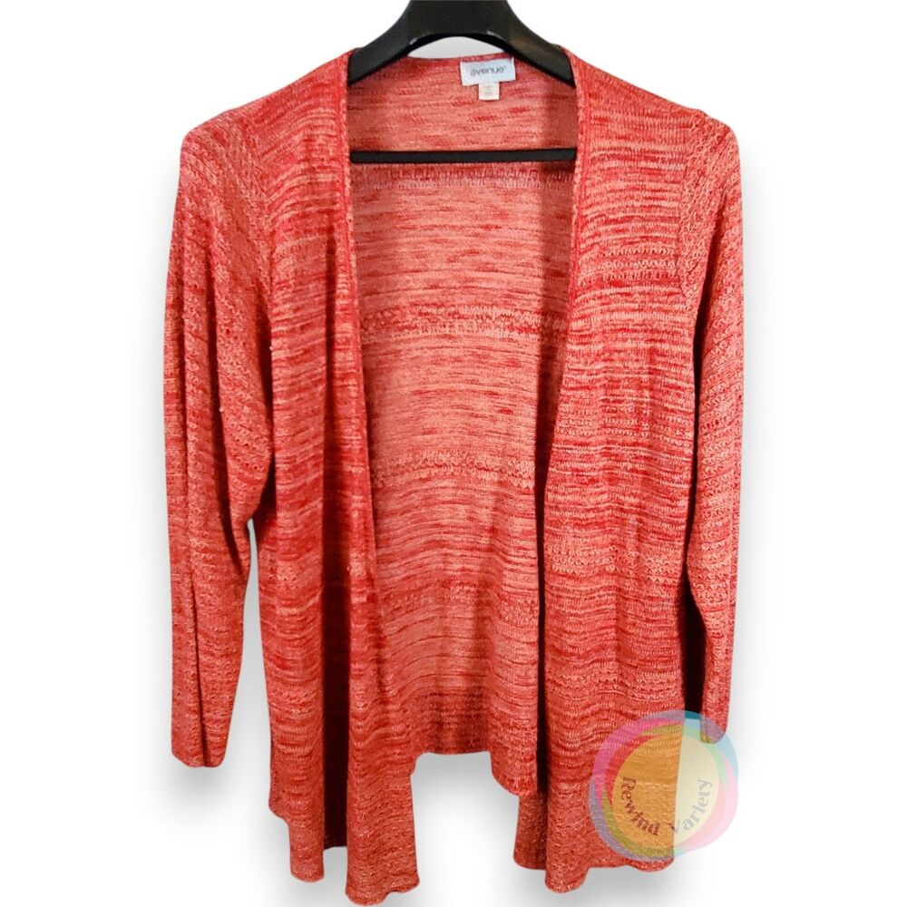 Avenue Plus Size 18/20 Cardigan Geometric Ikat Knit Red Orange